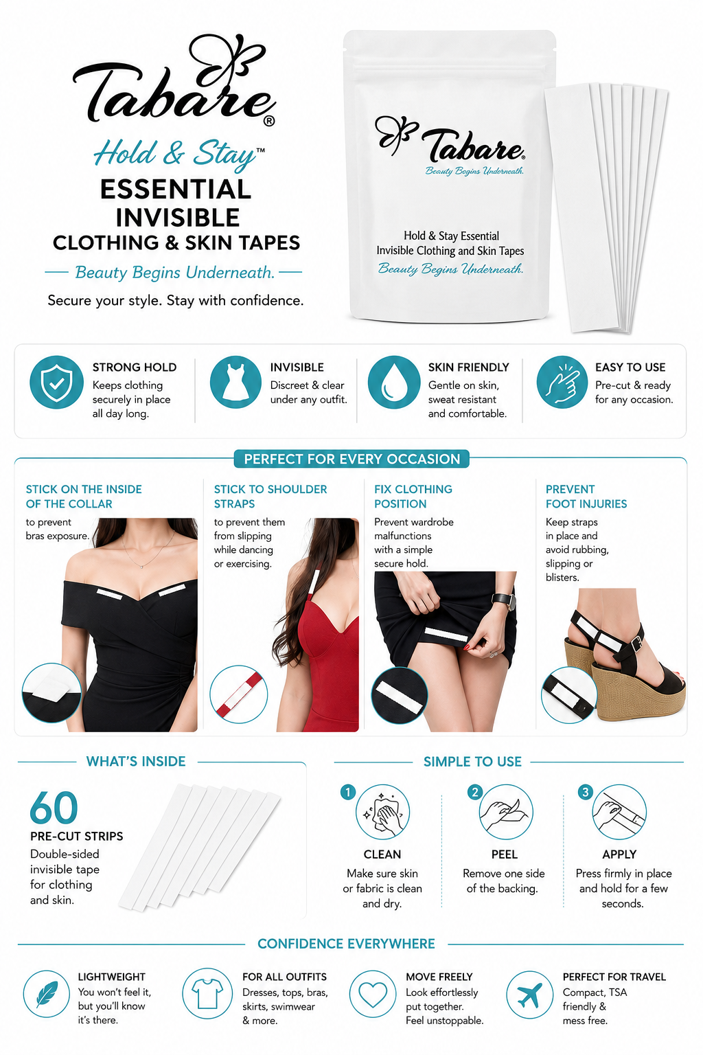 Hold & Stay™ Essential Invisible Clothing Tapes